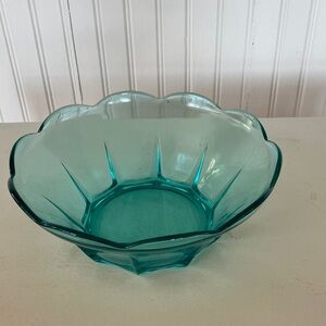 Vintage Anchor Hocking Aquamarine Glass Serving Bowl 1960’s MCM